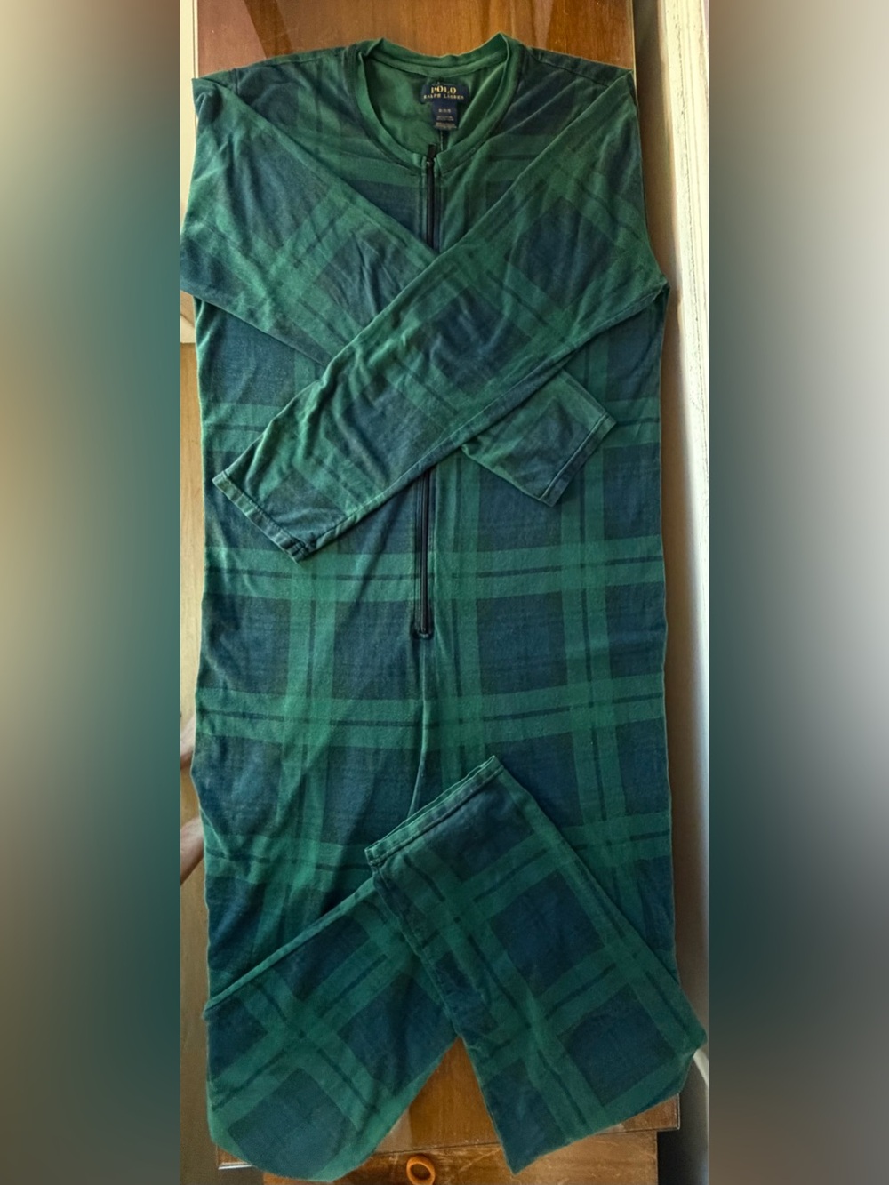 Ralph Lauren SZ M Men's Blackwatch Plaid Polo Bear Onesie.